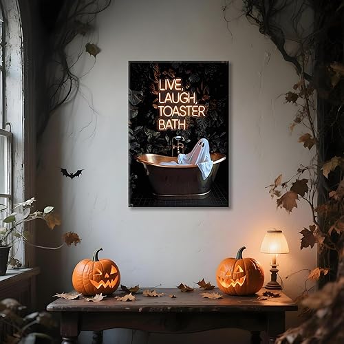 Miniatura 3 de Arte de pared de fantasma gótico, divertido póster de tostadora de risa en vivo, decoración de Halloween, lienzo espeluznante de bruja, lindo