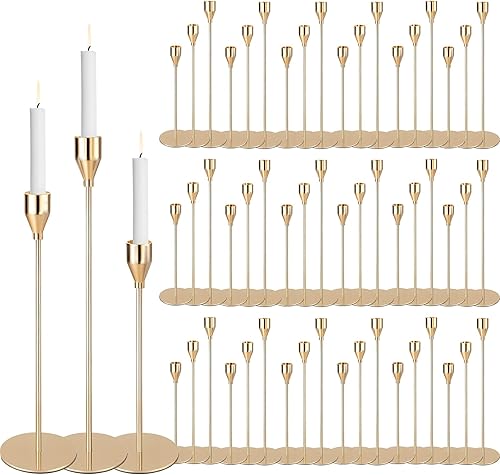 Portavelas dorados a granel, portavelas cónico decorativo para candelabros, portavelas vintage dorados para Navidad, boda, cena, mesa, centro de