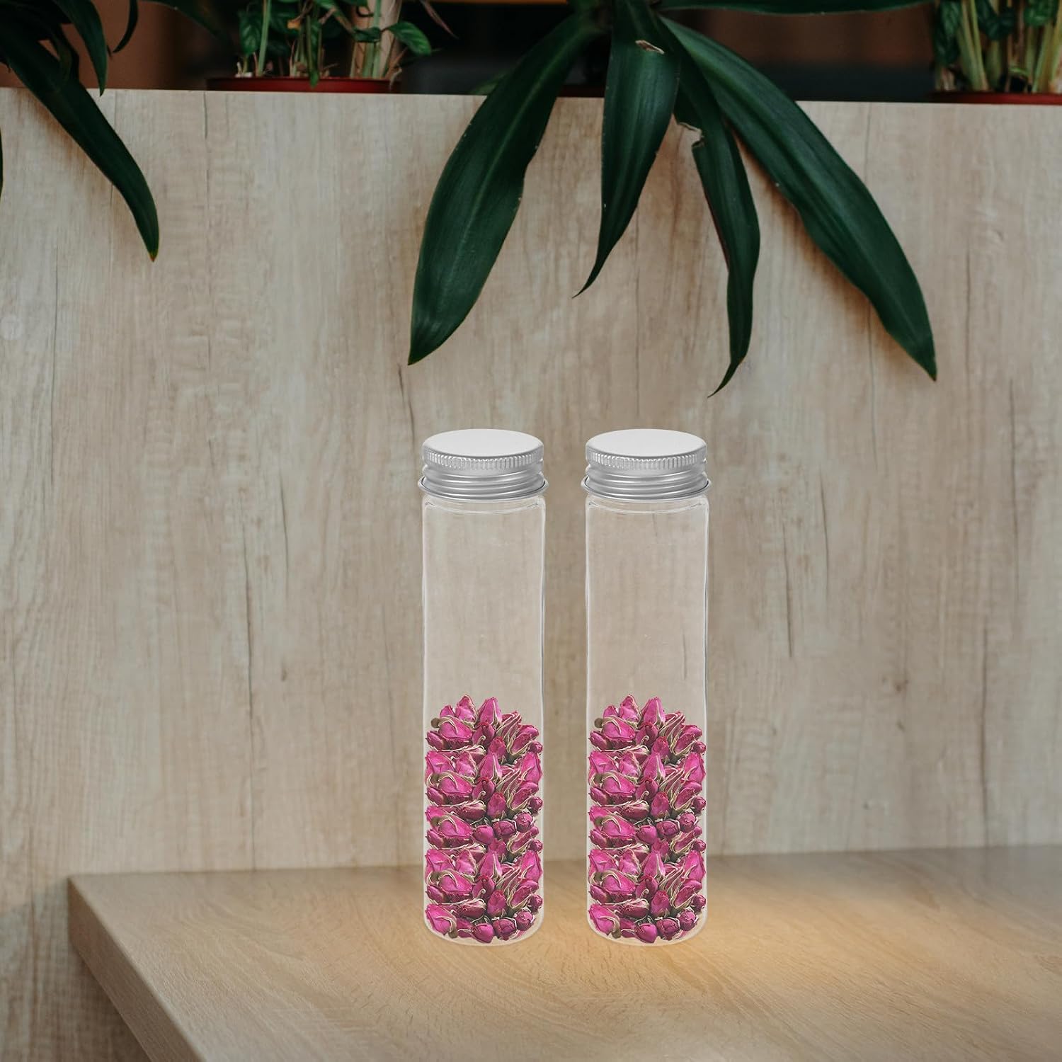 SEWACC 20pcs 110ml Transparent Plastic Flat Base Test Tubes for Scientific Experiments, Small Plastic Storage Vials for Laboratory and Sample Collection