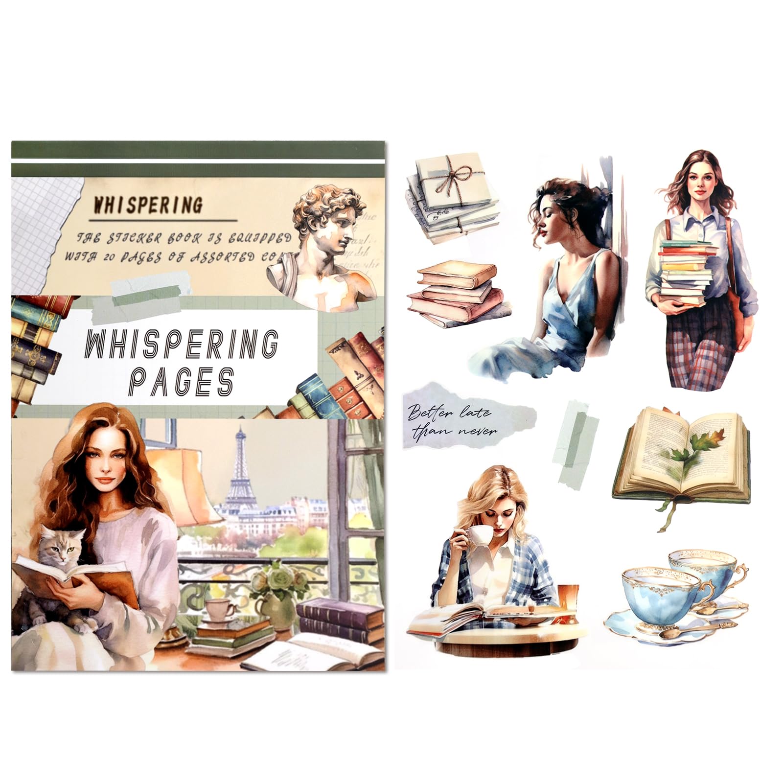 Lychii Scrapbook Stickers, 225pcs Pre-Cut Reading Themed Junk Journal Book Stickers