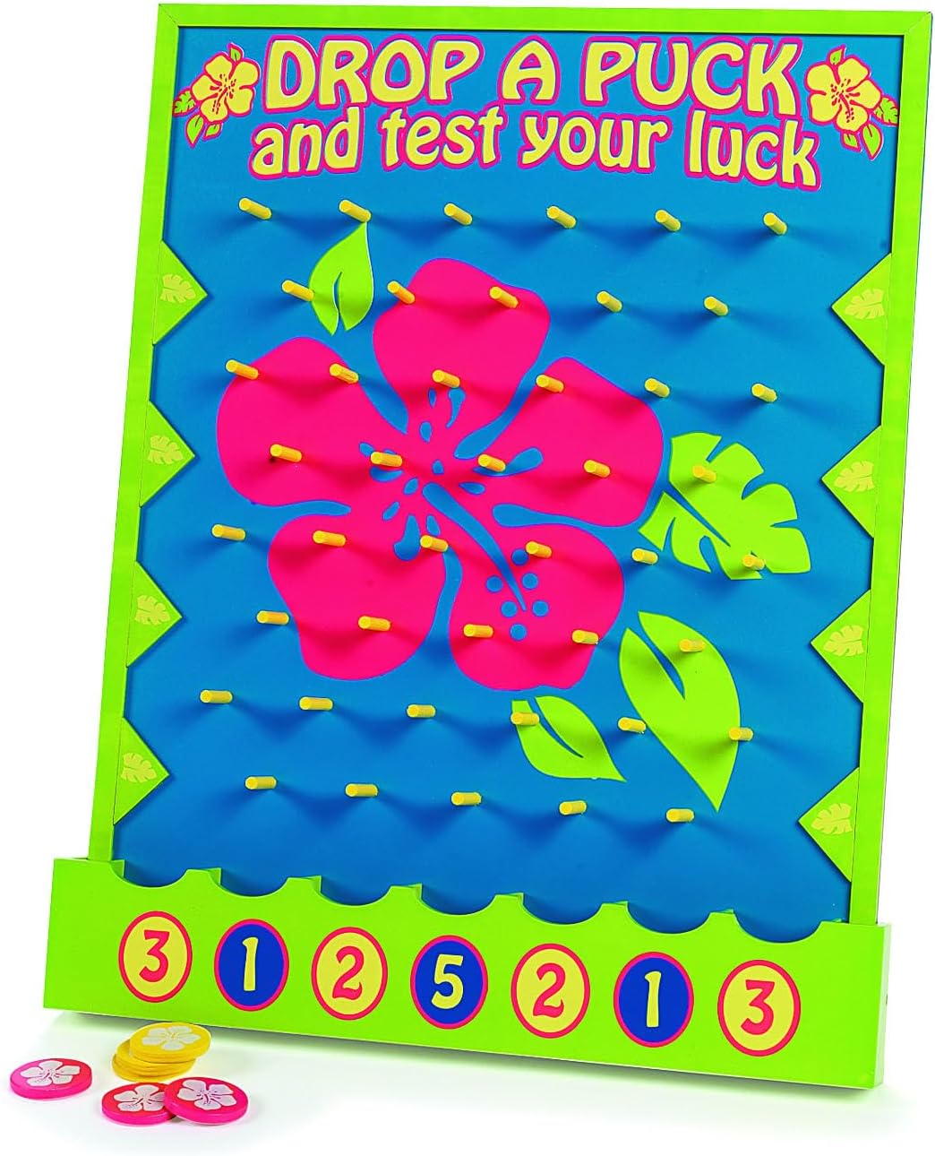 Fun Express Plinko Board Game Large 16x20 Tabletop Prize Drop Disc Game - Premium Wood Carnival Games for Kids Adults Parties | Luau Circus Fair School Events | Complete 8-Piece Set with Discs