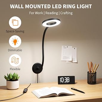 Reading Light Wall Mounted for Book in Bed at Night,Reading Lamp for Bedroom,Bedside,Headboard,Eye Care 5 Color & Brightness Adjustable, 360 Flexible Gooseneck, 2Units
