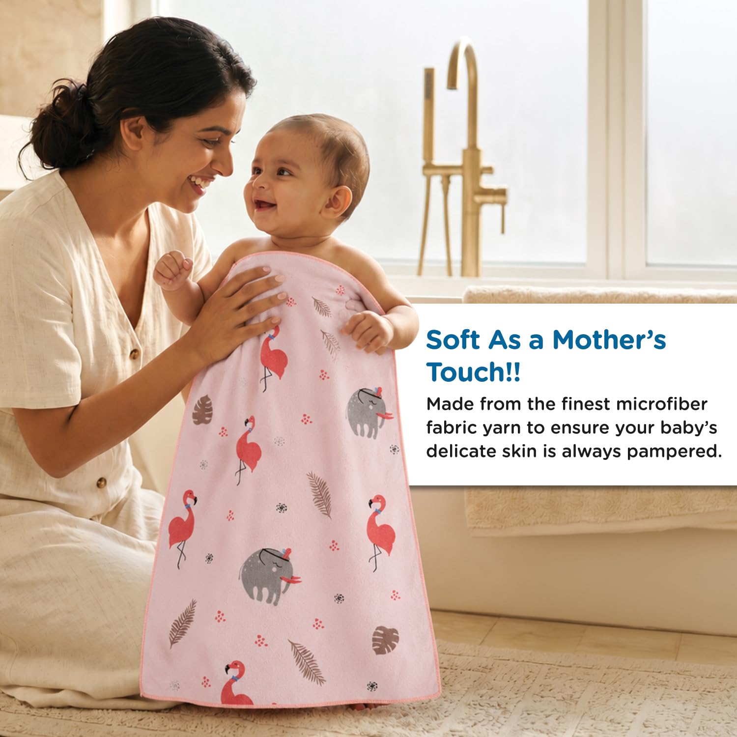 Mee Mee Microfiber Baby Bath Towel for Newborn | Extra Soft & Quick Absorbent Baby Wash Cloth | Gentle Towel for Babies, Infants & Toddlers | 70 x 110 cm | Pink | Pack of 1 1