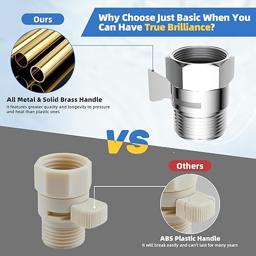 Miniatura 6 de Hibbent Paquete de 1 válvula de control de flujo de cabezal de ducha de todo metal, válvula de cierre de latón G1/2 con palanca de mango de metal