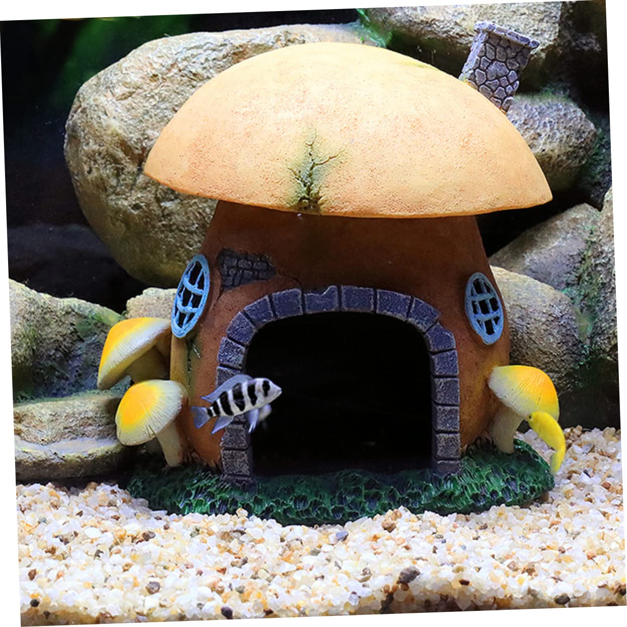 Happyyami 1pieza Adorno De Acuario De Premium Refugio Decorativo para Peceras Castillo De Hongos para Reptiles y Tortugas Suministro Acuático Natural