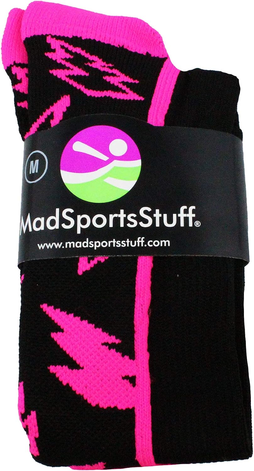 MadSportsStuff Socks with Lightning Bolts for Softball Baseball Soccer for Boys Girls Men Women Youth Adult Over the Calf