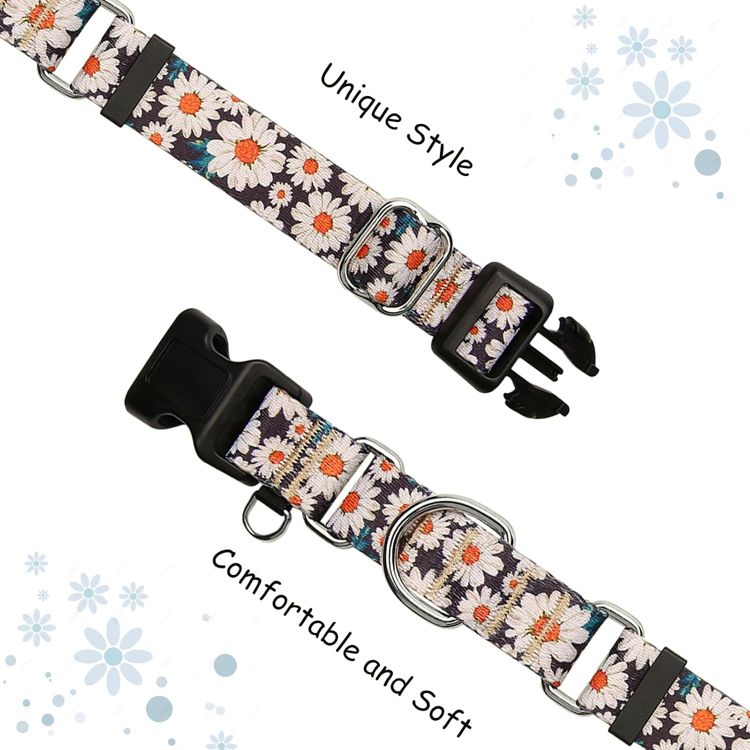Martingale Collar for Dogs Flower Dog Collar with Quick Release Buckle Adjustable Nylon Soft Dog Collars for Small Dogs, Daisy image 2