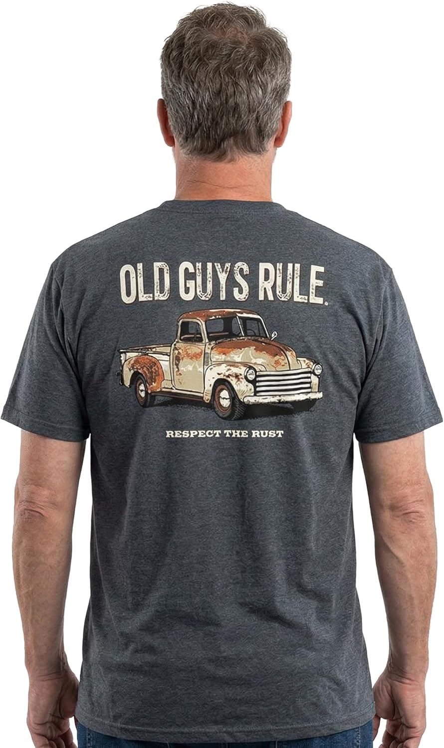 OLD GUYS RULE Men's Graphic T-Shirt, Respect The Rust Funny Novelty Tee for Antique Truck Enthusiasts