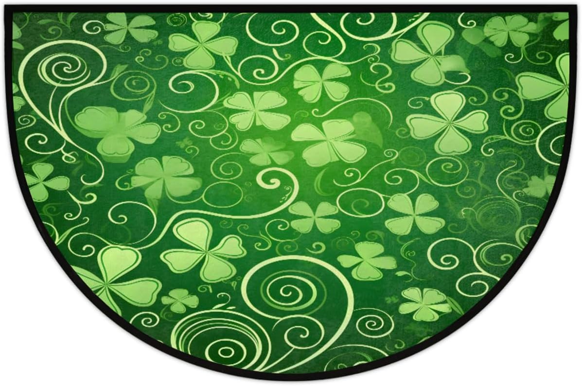 Green Four Leaf Clover Pattern Half Round Door Mat Non-Slip Welcome Entryway Soft Area Rug Absorbent Bathroom Rugs Wear Resistant Indoor Kitchen Mats 24 x 36 in for Home Deck Patio Garage
