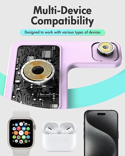 Miniatura 7 de Estación de carga inalámbrica del soporte del cargador Cargador 3 en 1 múltiples dispositivos para Apple iPhone 17 16e 16 15 14 Pro Max 13 12 11