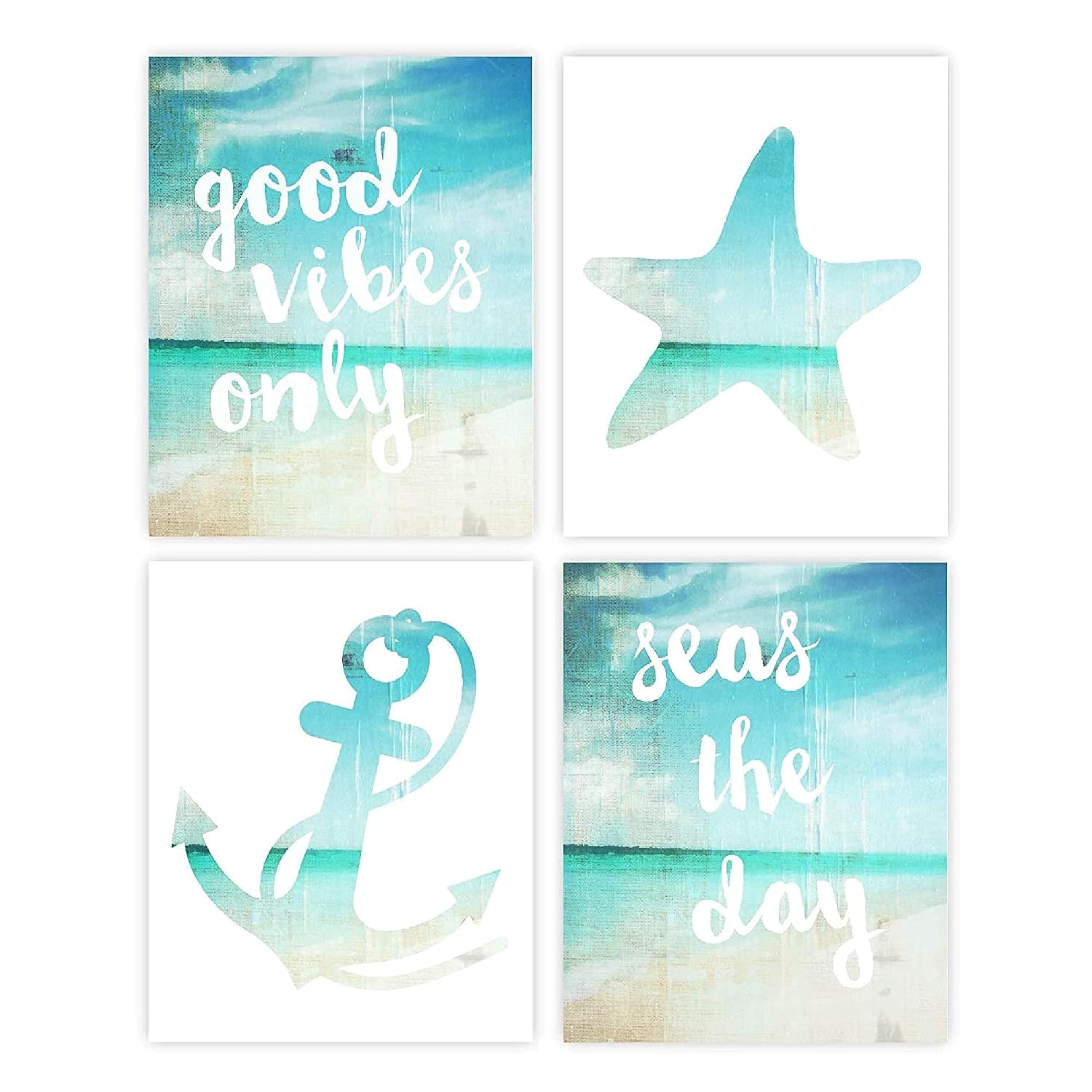 Beach Art Prints - Good Vibes Only (Set of 4) - Unframed - 8x10s