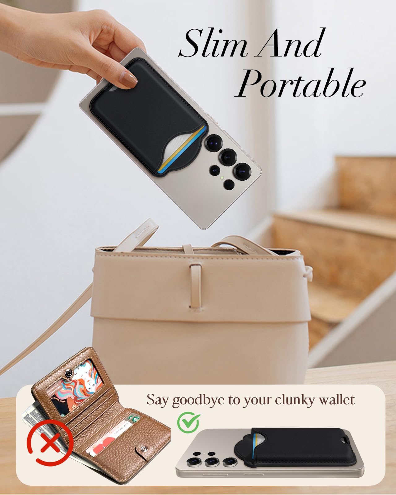 Shorogyt Compatibile con Portafoglio Magsafe Porta Carte Magnetico - Portafoglio per Telefono per Serie Samsung Galaxy S26/S25, per Serie iPhone 17/16/15/14/13/12 per Donne Uomini per Mag RFID Magnete