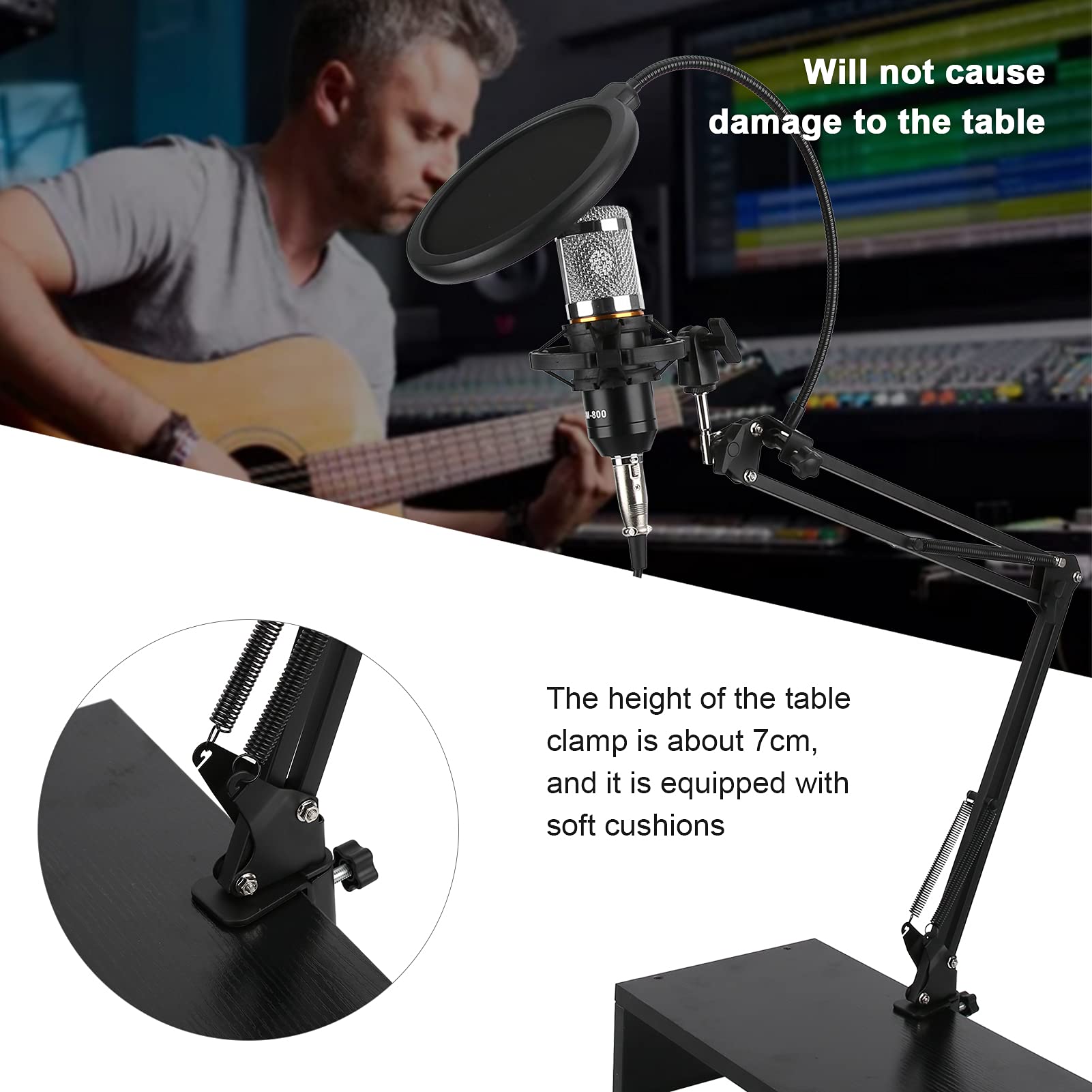 Kit microfono a condensatore BM800, microfono di registrazione professionale USB con braccio flessibile, suono chiaro per doppiaggio di canto in streaming, include spugna antiurto (Nero+Argento)