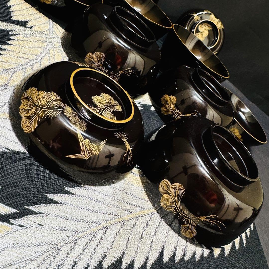 Amazon.co.jp: 漆器 輪島塗 沈金松鶴 金蒔絵 木製 蓋付椀 お煮物椀  