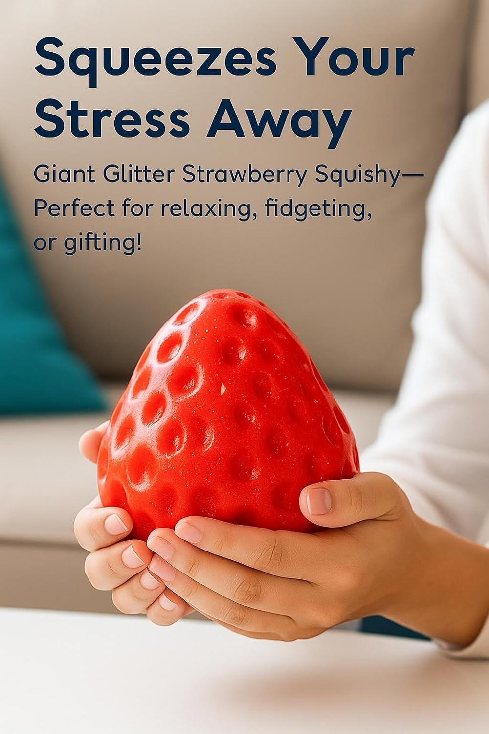 Big Taba Squishies Strawberry, Cute Kawaii Fruit Squeeze Toy, Slow Rising Stress Relief Fidget, Clear Sensory Squishy for Kids, Teens, Boys & Girls (3pcs)