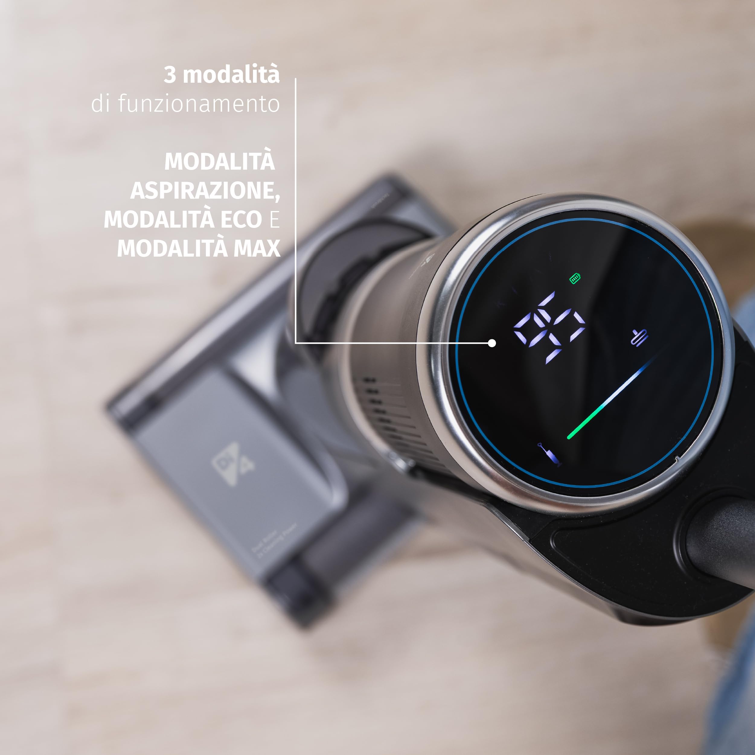 Di4 Velluto Doppio Lavapavimenti Elettrico 2‑in‑1 – Aspira, Lava e Asciuga, Doppio Rullo, Motore Digitale 200W, Autopulizia, Sensore di Sporco, 26 min di Autonomia, Display LED, Trazione Automatica