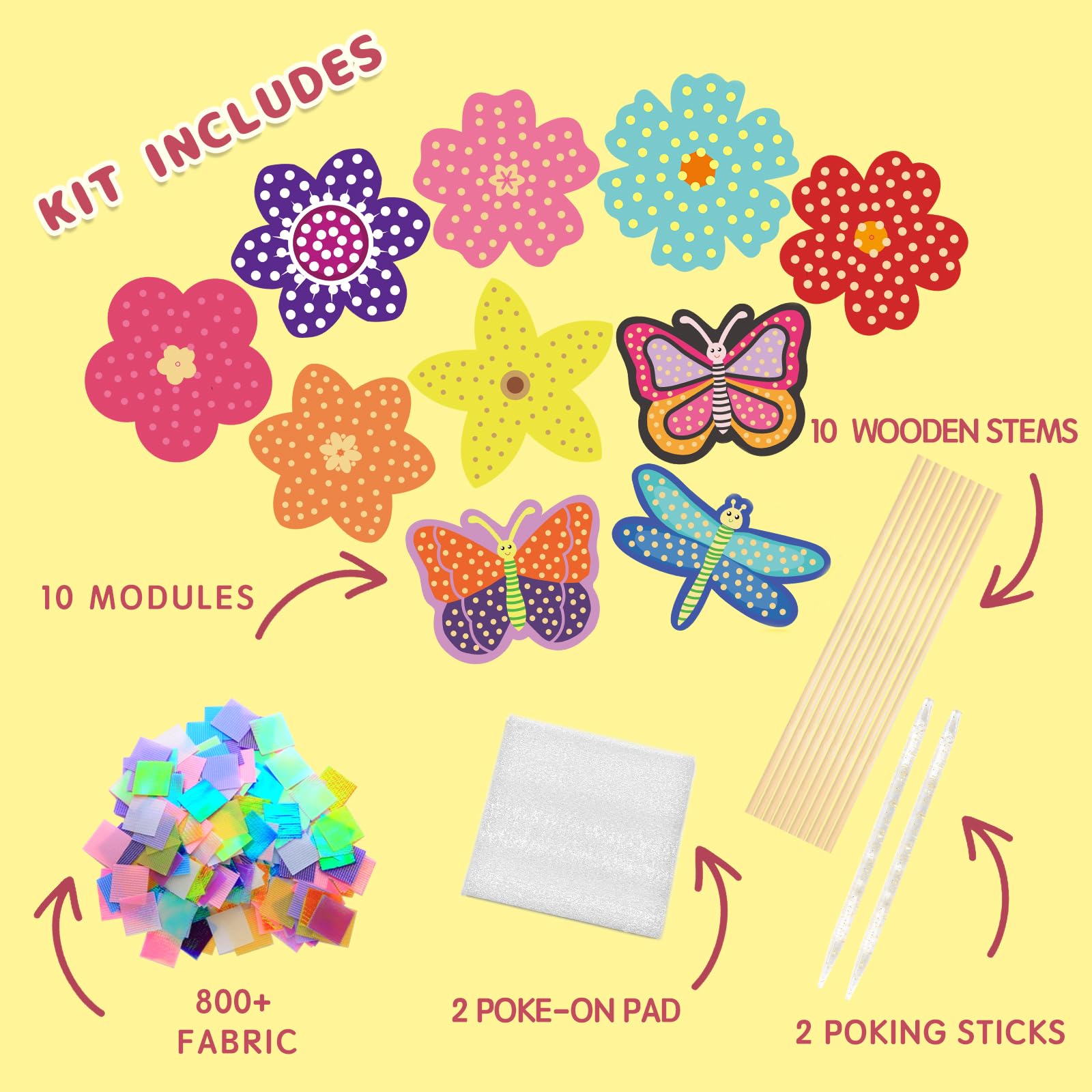 Goorder - Kit Créatif Poke Art - 10 Papillons Et Fleurs - 800 Tissus - Crayons - Cadeau Fille 4-8 Ans - Bricolage Sans Vase