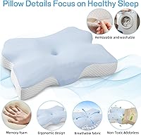 Vista 5 de Almohada cervical para dormir, almohadas para dormir de lado para adultos, almohada ergonómica de espuma viscoelástica con funda de almohada de seda
