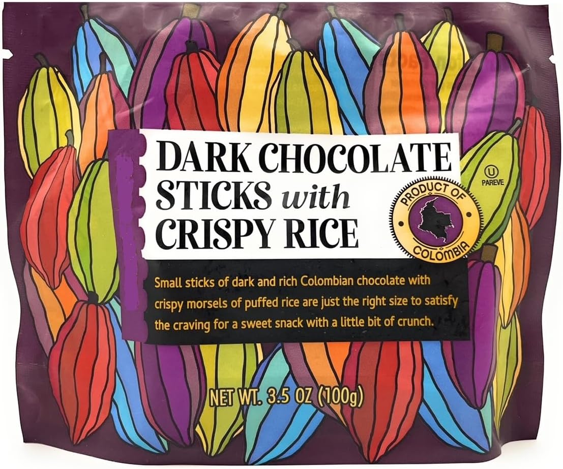 Dark Chocolate Sticks with Crispy Rice, Small Sticks of Dark and Rich Chocolate with Crispy Morsels of Puffed Rice, Kosher Snacking Food Treat, trader joe 3.5oz/100g