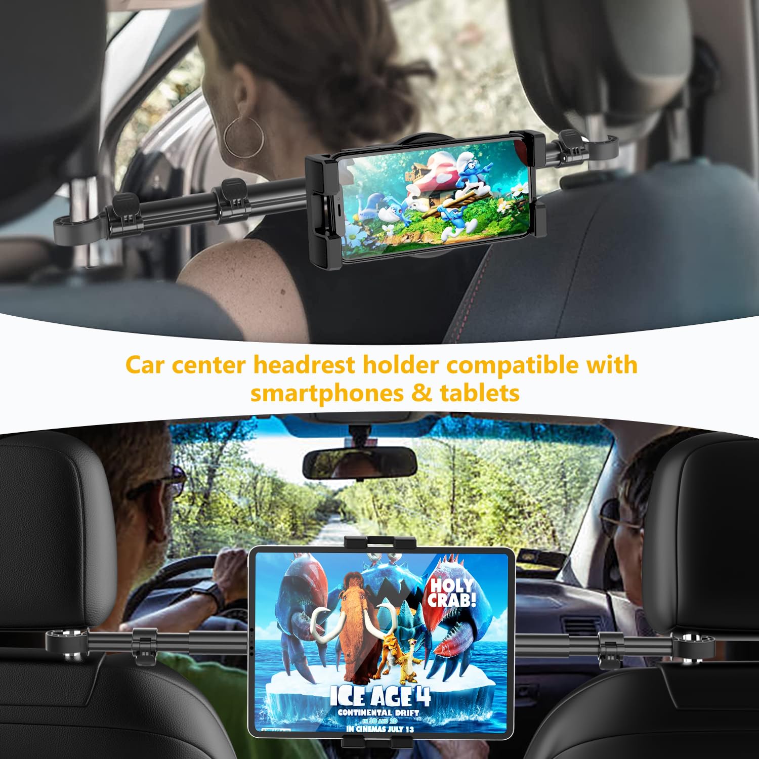 YOOZ Auto-Kopfstütze Tablet-Halterung, Auto-Rücksitz-Tablet-Halterung für Kinder, dehnbar und ultrastabil, zwischen den Sitzen, Tablet-Ständer für Switch, iPad Pro Air Mini, Lenovo, iPhone, 4-12,9