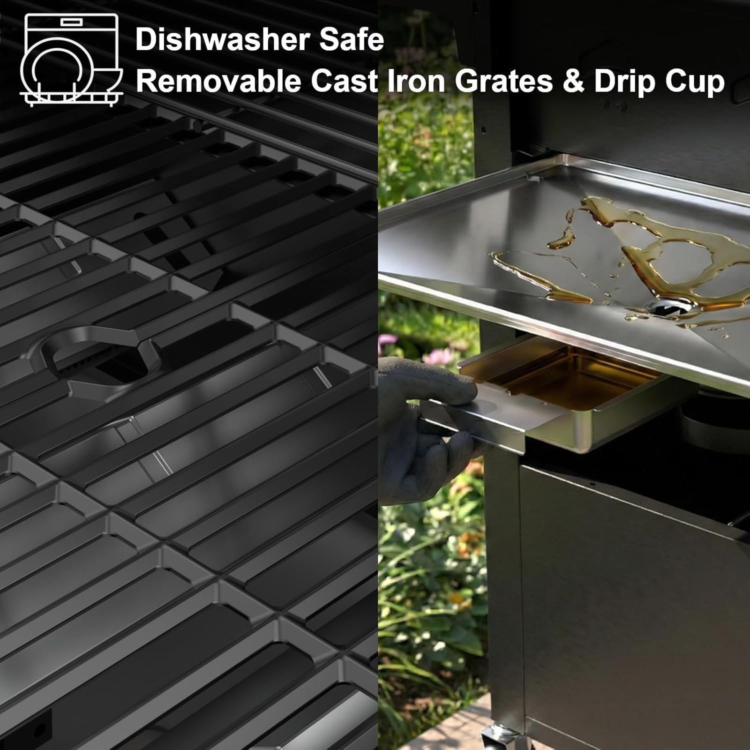 4 Burners Propane Gas Outdoor Grill 50000 BTU, 553 Sq.in, Side Burner, Porcelain-Enameled Grates BBQ Grill, Stainless Steel Propane Grill Outdoor Cooking, Patio Garden Family Party Barbecues