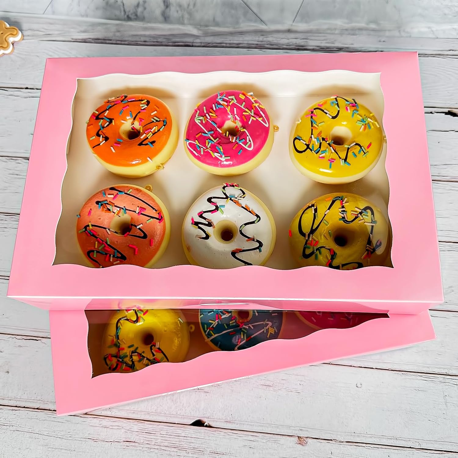 15-Pack Pink Pastry Bakery Box 12x8x2.5inch,Large Donuts,Muffins,Cookies Boxes with PVC Window - Auto-Pop up Nature Craft Paper Box Container,Pack of 15
