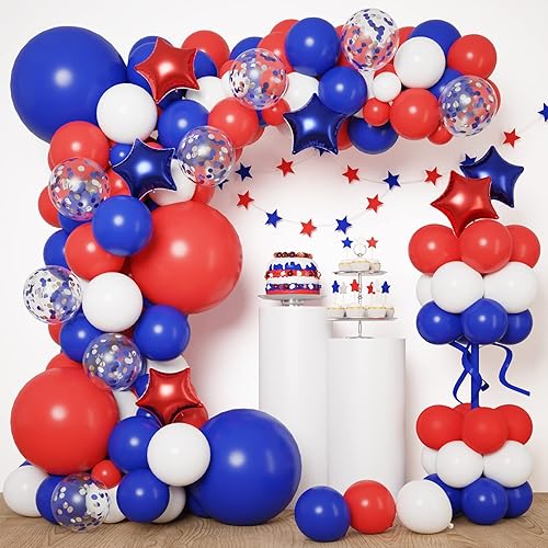 RUBFAC Kit de arco de guirnalda de globos rojos, blancos y azules, globos del 4 de julio, decoraciones patrióticas, cumpleaños, boda, náutico,