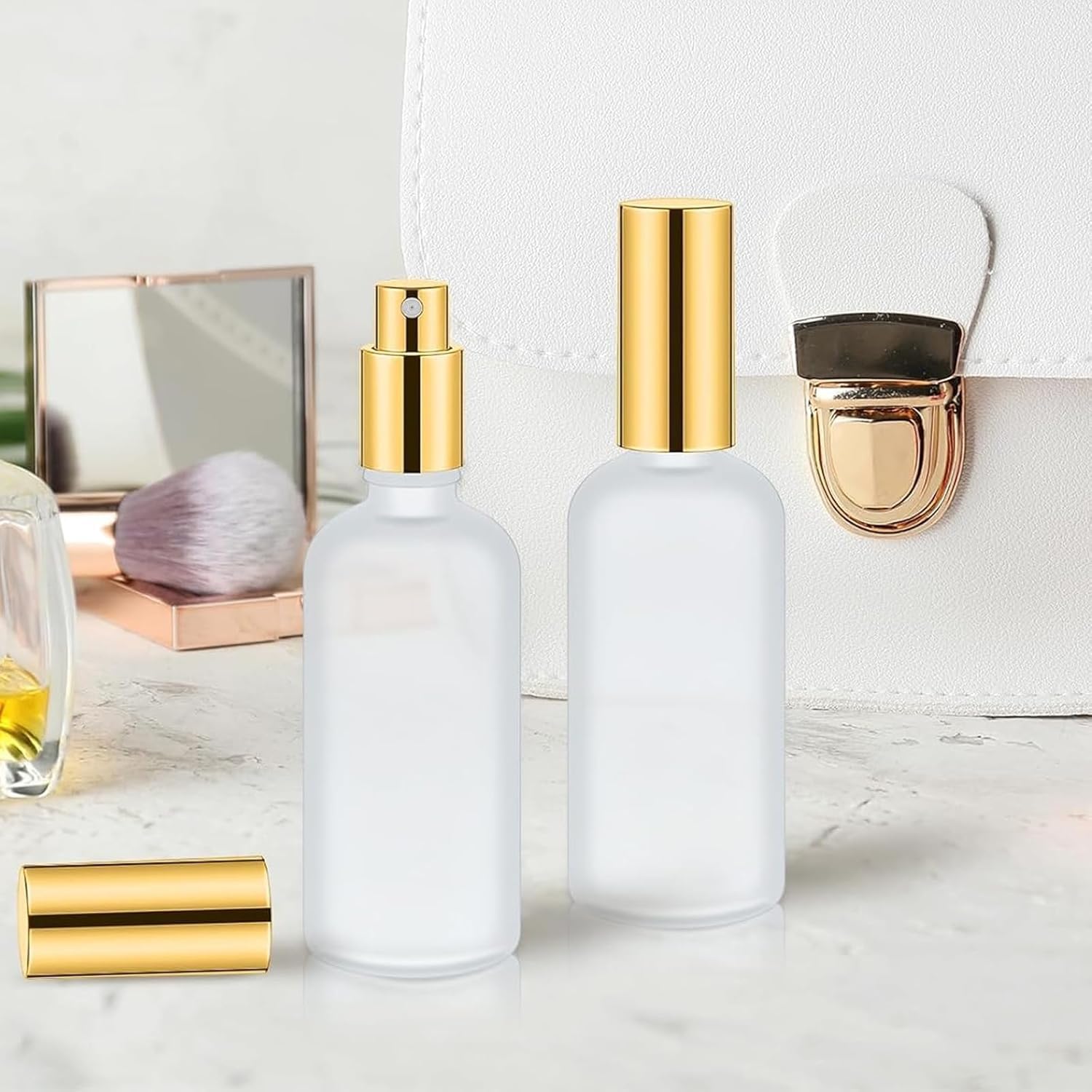 MALLOOM 100 ml Flacon Vaporisateur Vide Verre,20 Pièces flacons spray vide de voyage rechargeables et réutilisables pour les huiles essentielles,les cheveux,les parfums et le nettoyage (Jaune, blanc)