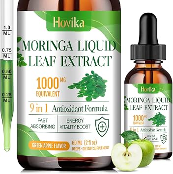 Moringa Leaf Extract Liquid Drops - Liquid Moringa Supplement 1000 mg with Turmeric, Quercetin, Elderberry, Sea Moss, Vitamin C & Zinc, for Energy Immune Antioxidant Digestive Support, 2 Fl Oz