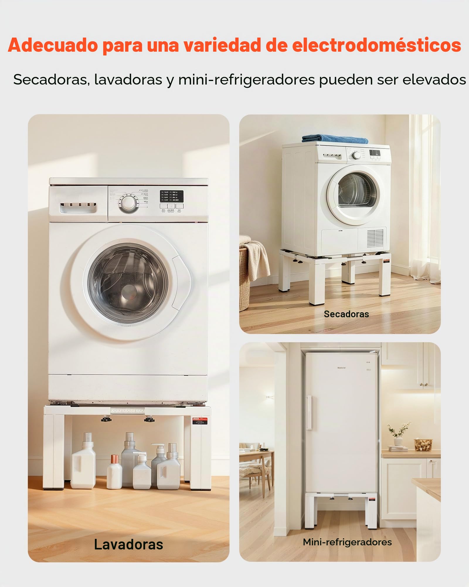 VEVOR Soporte Ajustable para Lavadora Alto de 300 mm, Base de Lavadora de Acero Resistente, Capacidad de Carga de 544 kg, Pedestal Universal para Secadora, Patas Antideslizantes, 1 Pieza, Blanco
