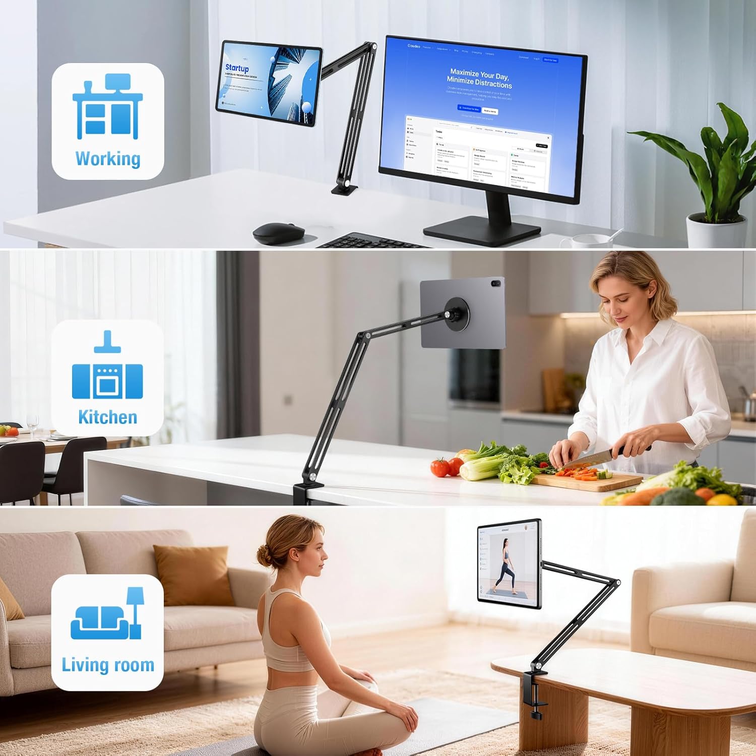Large Magnetic Tablet Holder Stand for Magsafe iPad Air Mini Pro Samsung Galaxy Tab Aluminum Tablet Clamp Holder Arm Mount Adapter Portable Monitor Desk Clamp for 7.9" to 18.5" Electronics Accessories