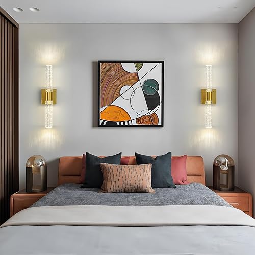 Miniatura 5 de Juego de 2 apliques de pared dorados que funcionan con pilas, juego de 2 apliques de pared inalámbricos recargables con control remoto, moderna