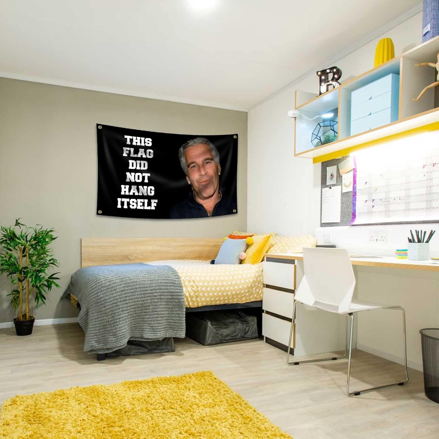 This Flag Did Not Hang Itself Funny Jeffrey Epstein Tapestry Funny Poster Durable Man Cave Wall Flag with Brass Grommets This entertaining banner for College Dorm Room Decor,Outdoor,Parties gifts, travel, filming, events, festivals. - Image 8