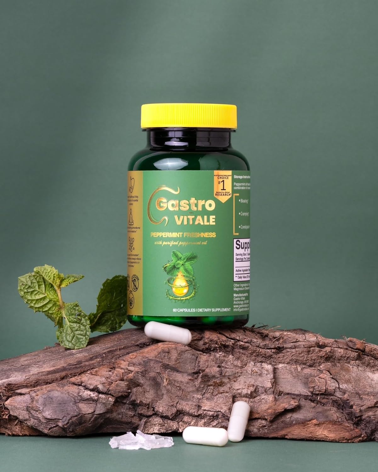 Peppermint Oil for Bloating, Gas, GLP-1 Digestive Support - Gut Health & Abdominal Comfort - Vegan Enteric-Coated Capsules - 60 Count - Gelatin-Free, Halal, Alpha-Gal Safe