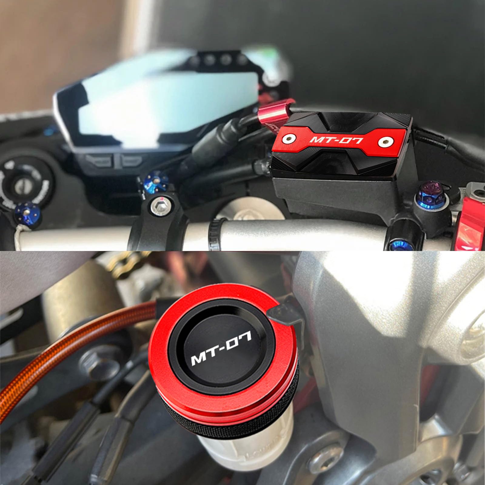 Für MT07 MT 07 MT-07 FZ07 2014-2023 2022 2021 Motorradzubehör Bremsflüssigkeitsabdeckung Vorne Hinten (Rot)