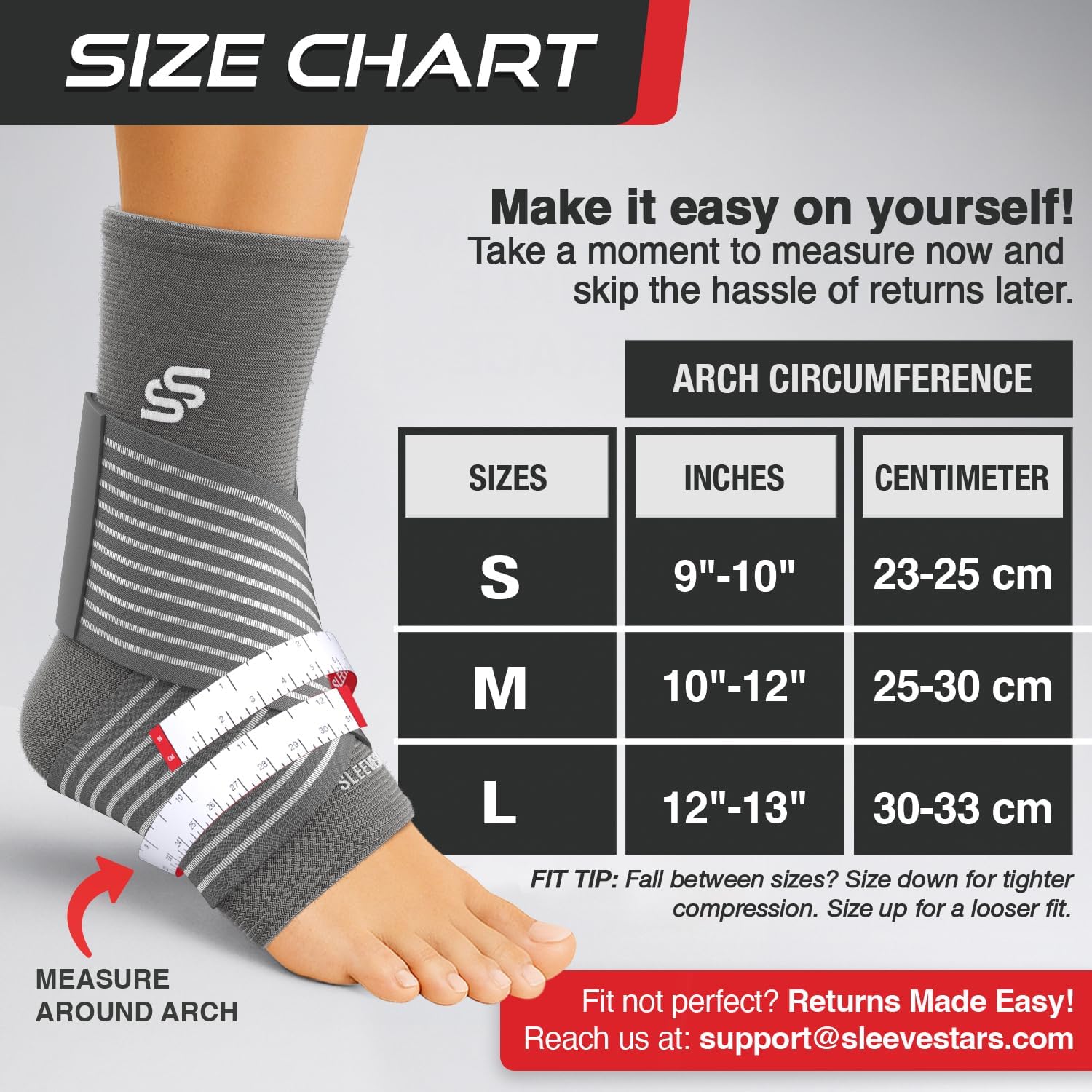 Sleeve Stars Ankle Brace for Women & Men, Ankle Wrap for Sprained Ankle, Compression Sleeve for Plantar Fasciitis Relief, Easy Customizable Support: w/Removable Strap (Single/S:9"-10"/Gray) - Image 3