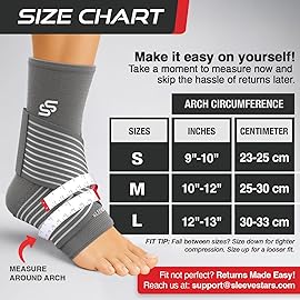 Sleeve Stars Ankle Brace for Women & Men, Ankle Wrap for Sprained Ankle, Compression Sleeve for Plantar Fasciitis Relief, Easy Customizable Support: w/Removable Strap (Single/S:9-10/Gray)