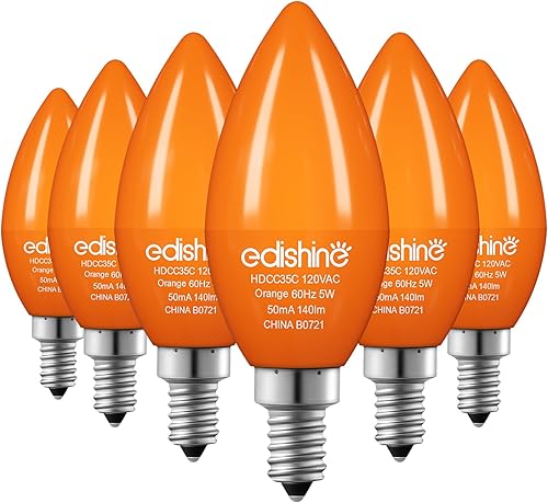EDISHINE Bombillas regulables naranjas, bombillas C35 E12 para candelabro, equivalente a 60 W, bombilla LED para candelabro, bombilla de vela