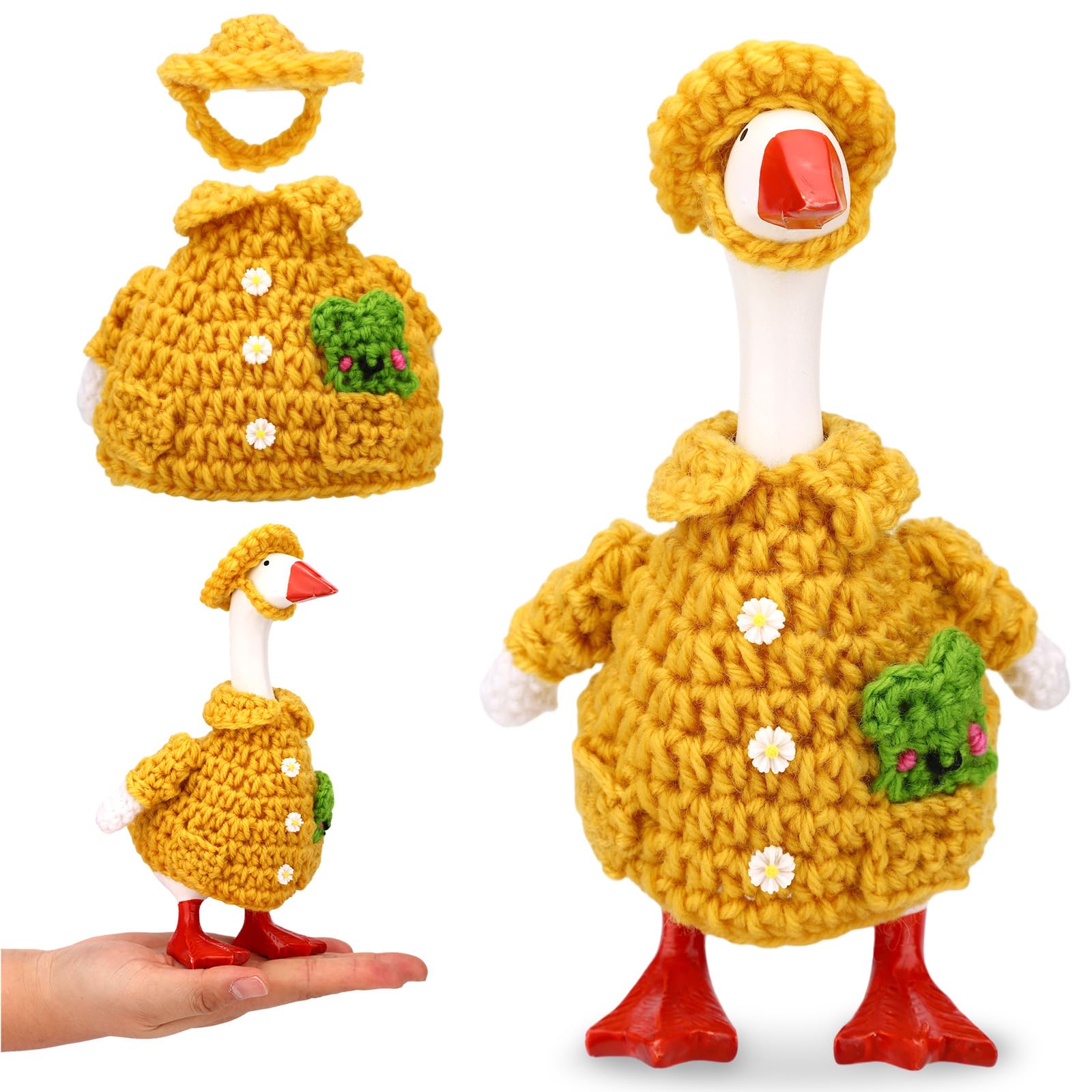 Sinbana Raincoat Style Desk Goose Outfits, Includes 1 Cute Yarn Raincoat & 1 Hat, Mini Desktop Goose Clothes Accessories for 17.78cm/7in Geese (Yellow)