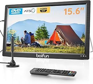 BOIFUN 15.6" Portable TV with Antenna, DVD Player Built-in, FM Radio, 5000mAh Battery, Support HDMI Input/USB/TF/AV Out and Multiple Disc Formats, Small TV DVD Combo for Camping Patio RV Kitchen,Black asin的图片