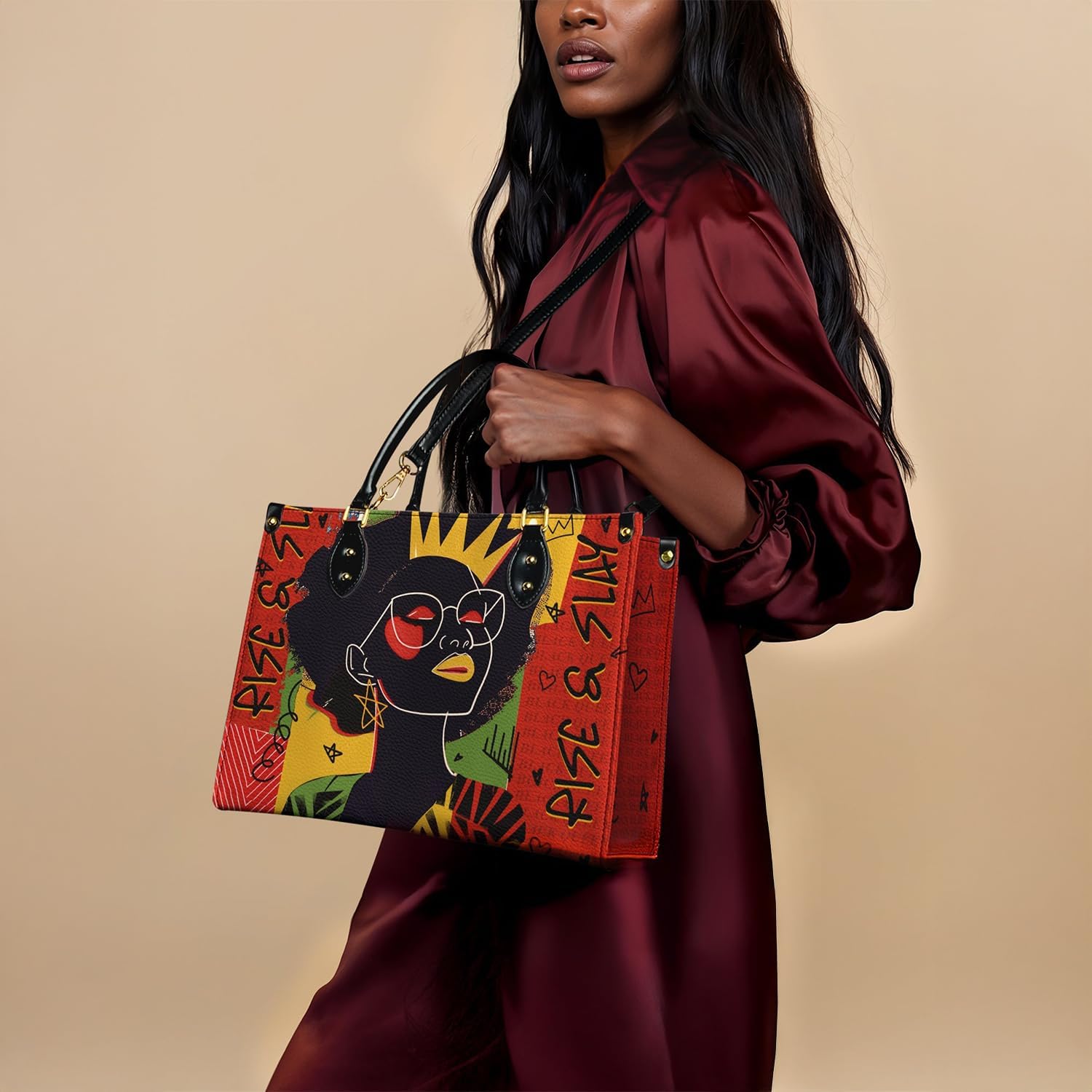 Afroyla African Black Women's Leather Bag, Premium Top-Grain Leather, Valentine's Day Gifts for Her, Wife, or Mother - Image 6