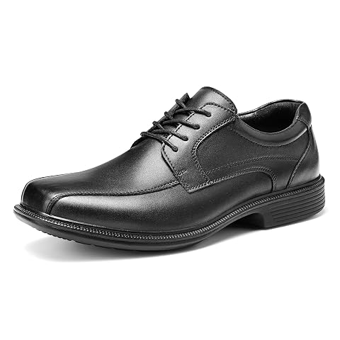 HEEZ Mens Dress Shoes Black Split Leather Oxford Shoes for Men Comfortable Square Toe Casual Business Shoes Lace