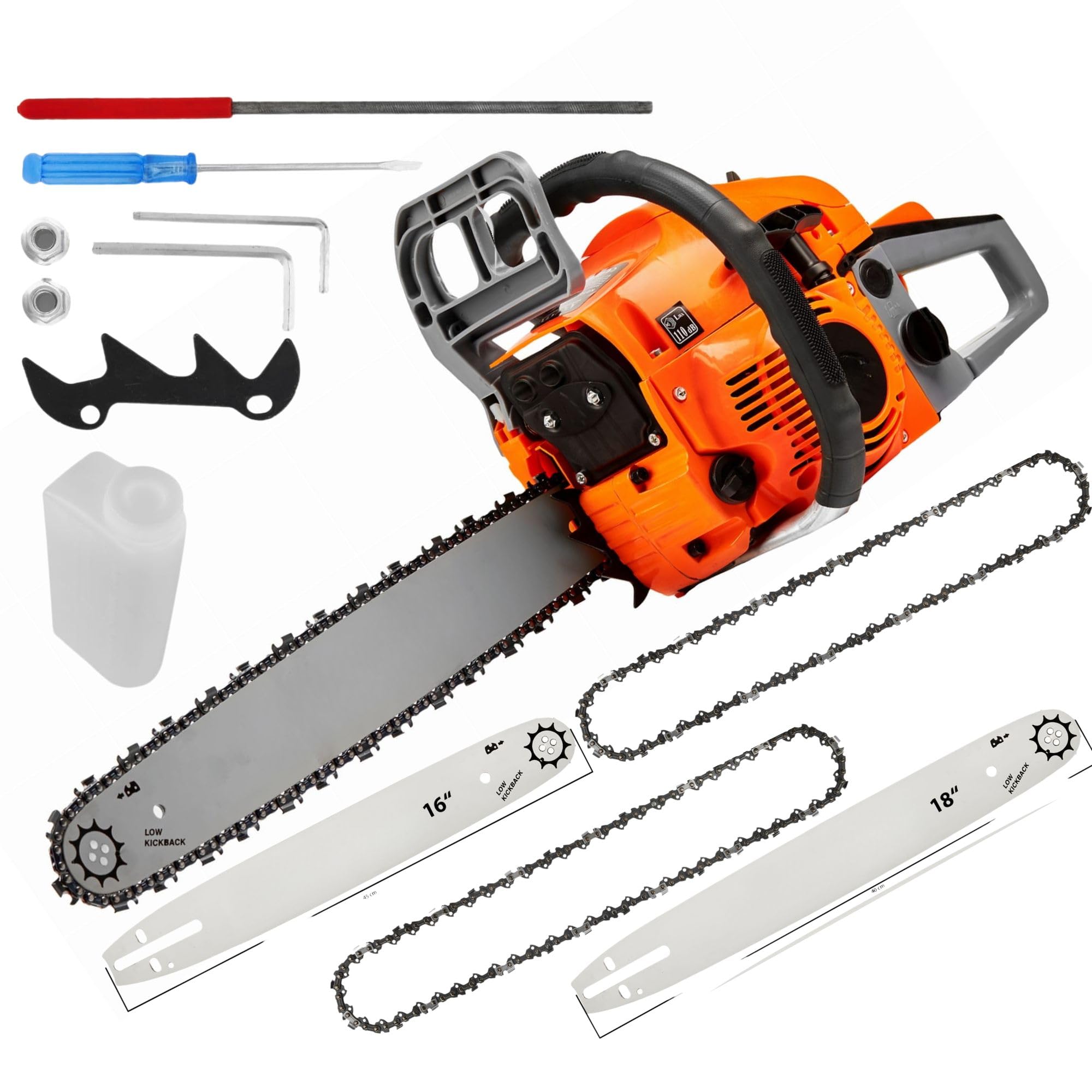 Motosega a Scoppio 58cc 5,9CV, Barre 16" e 18" + 2 Catene, Motore 2 Tempi Potente, Affidabile, Perfetta per Taglio Legna, Potatura, Abbattimento Alberi