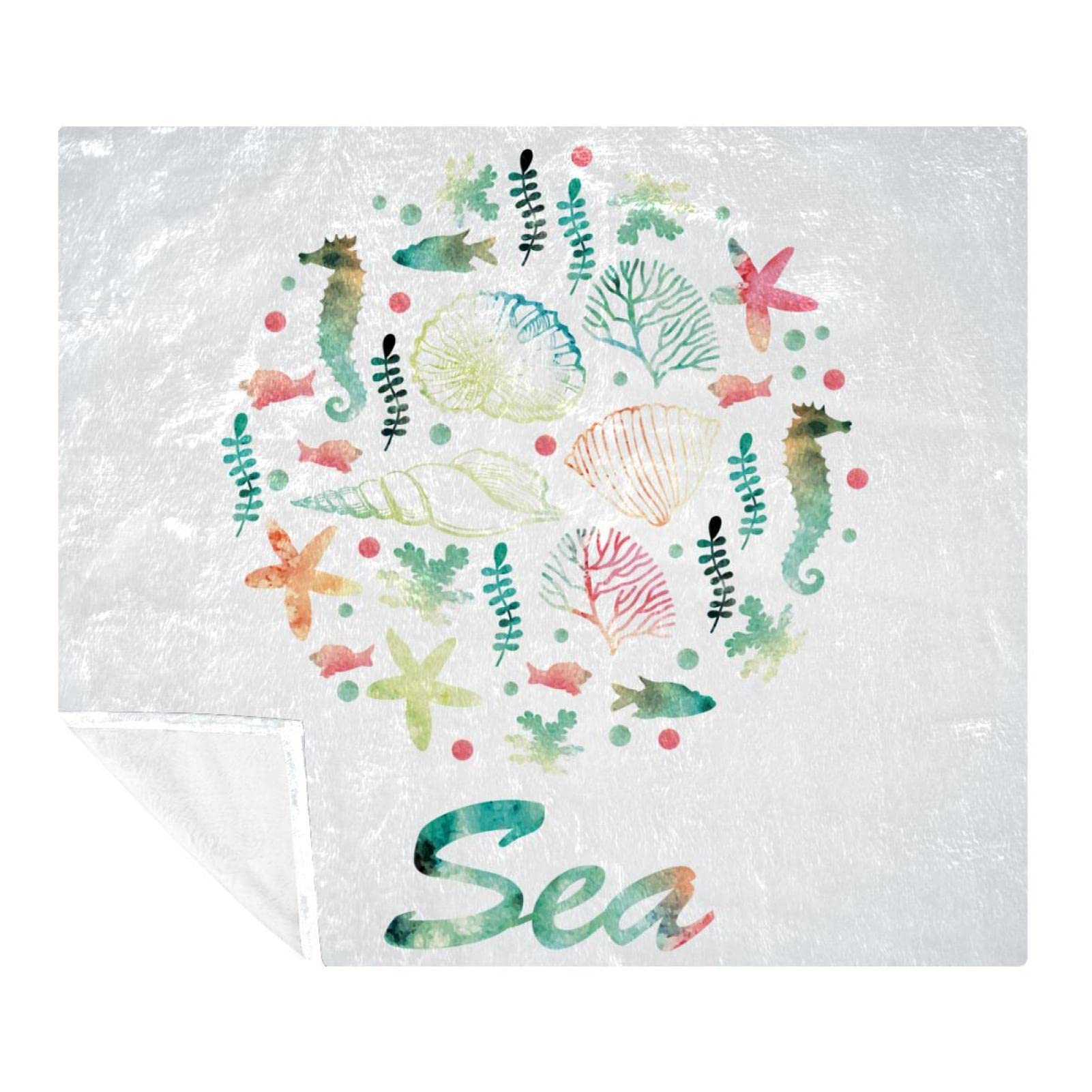 Couverture polaire contre le froid motif aquarelle animal marin pour lit