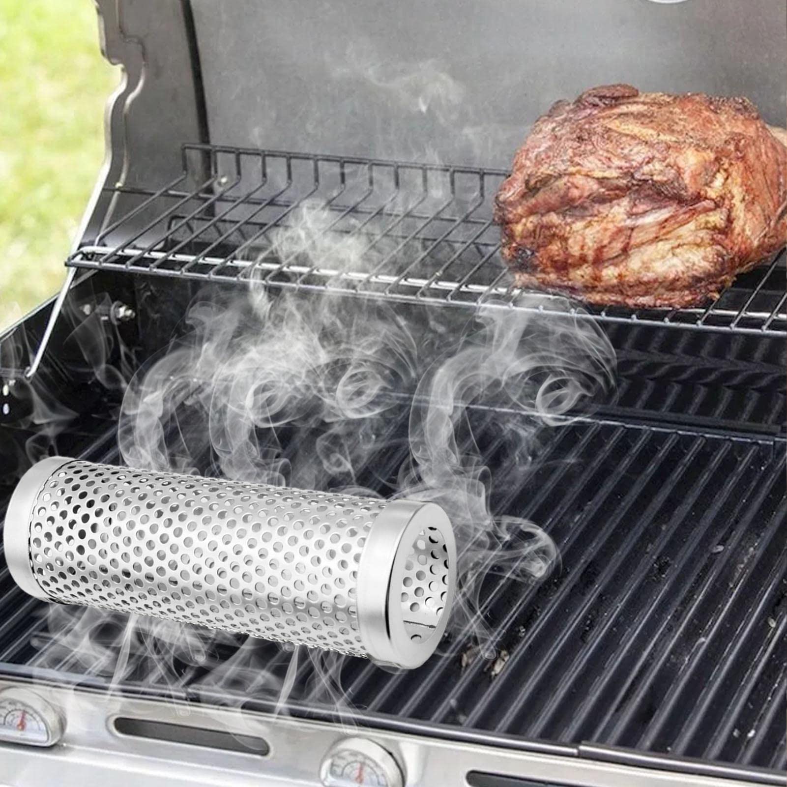 4x Edelstahl Pellet-Räucherrohre 15 Cm – Für Heiß-/Kalträuchern Auf Dem Grill | Mit Bürsten & Haken | Für Fleisch, Käse, Nüsse
