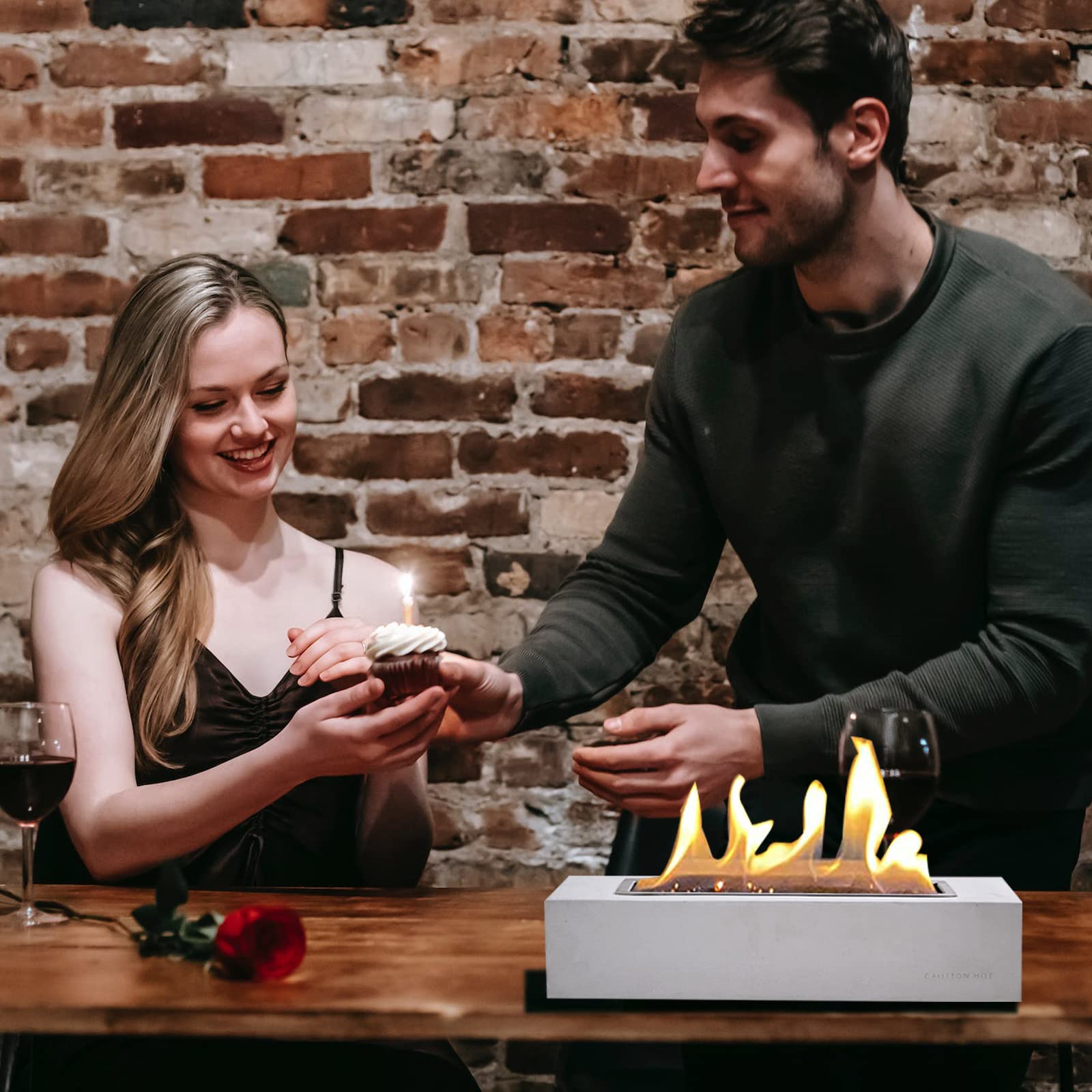 Indoor Fire Pit, Mavalzy Rectangle Tabletop Rubbing Alcohol Frie Pits