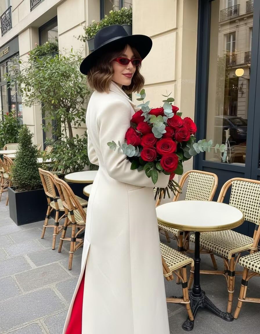 Peacoat Womens Coat Wool Fleece Long Overcoat Women Trendy Peak Lapel 1 Button Womens Pea Coat