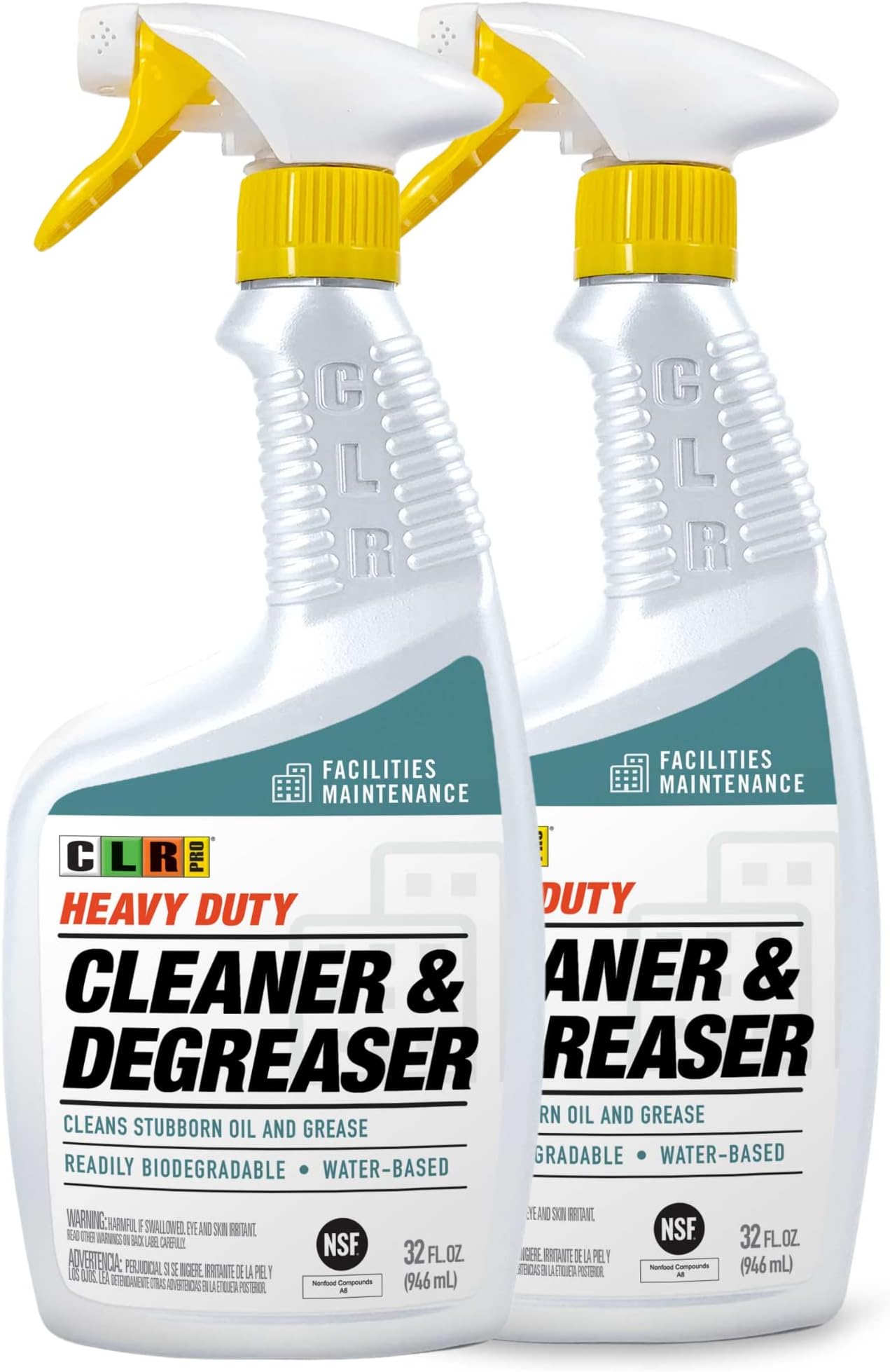 CLR PRO Heavy Duty Multi Surface Industrial Cleaner and Degreaser - Lifts Grease, OIl, Food Residue and Grime with a Foaming Spray, 32 Ounce Bottle (Pack of 2)