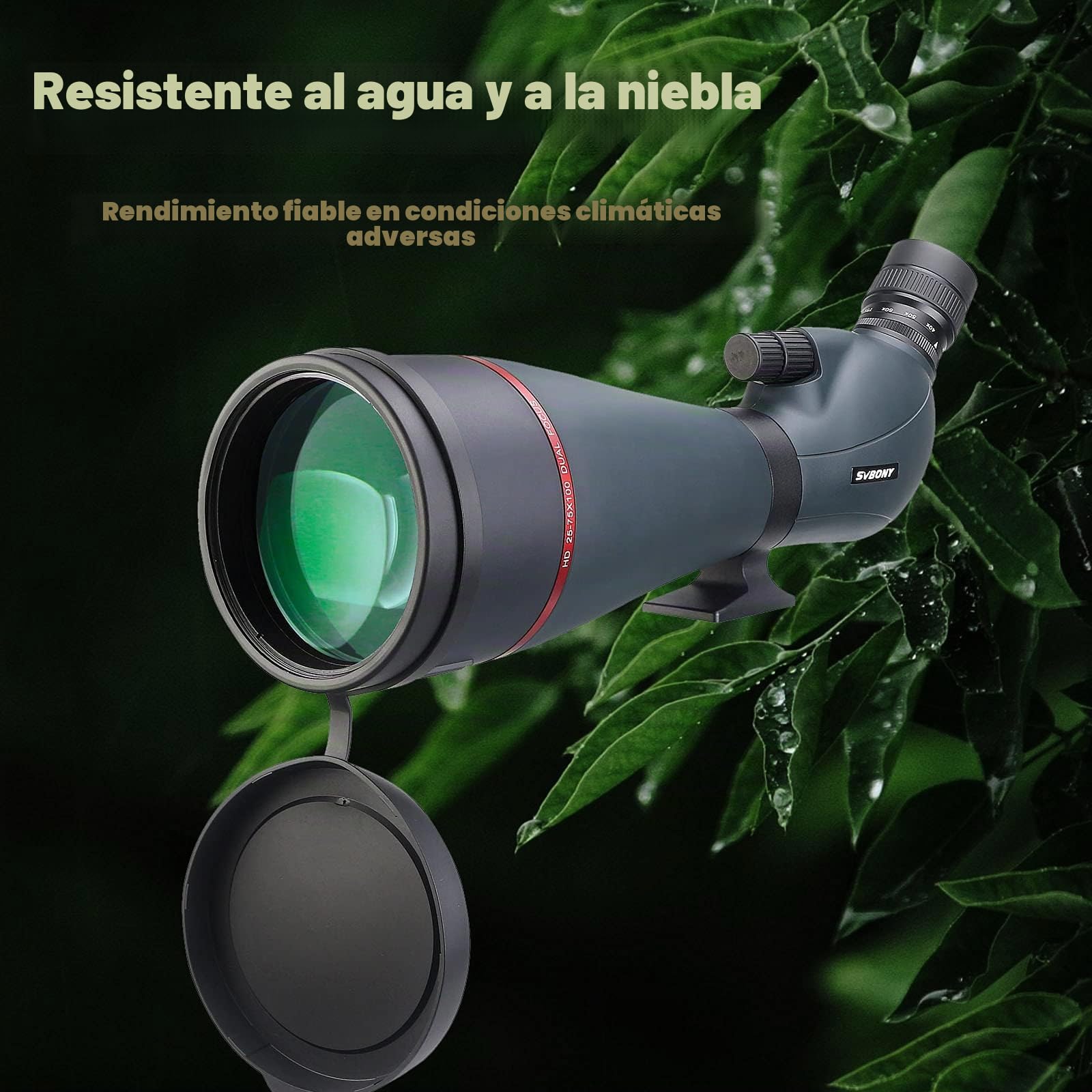 Svbony SV406 Telescopio Terrestre 25-75x100, Prisma Revestimiento Porro FMC Doble Enfoque, Telescopios de Posicionamiento en Ángulo Impermeables HD para Observación de Aves Paisaje de Vida Silvestre