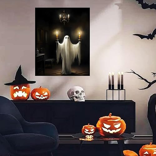 Miniatura 9 de Lienzo decorativo para pared, diseño de fantasmas inquietantes que sostienen velas, pintura gótica para decoración de habitación de academia oscura,